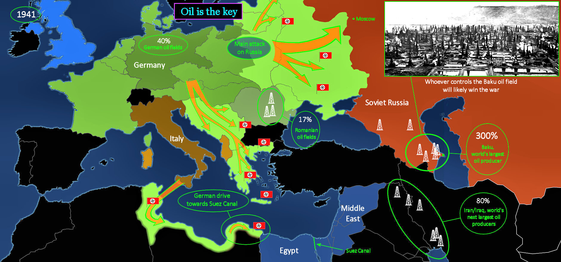 Hitler targets Russian oil, 1941 map